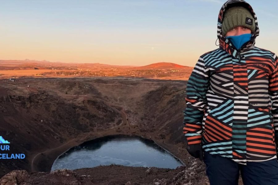Kerið Volcanic Crater visited by a OurIceland.is traveler during the Golden Circle tour from Reykjavik